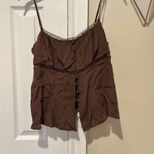 Brown Lace Trim blouse